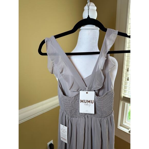 Mumu Weddings Gray Maxi Dress Ruffle Strap Bridesmaid Formal Gown NWT - Picture 9 of 9